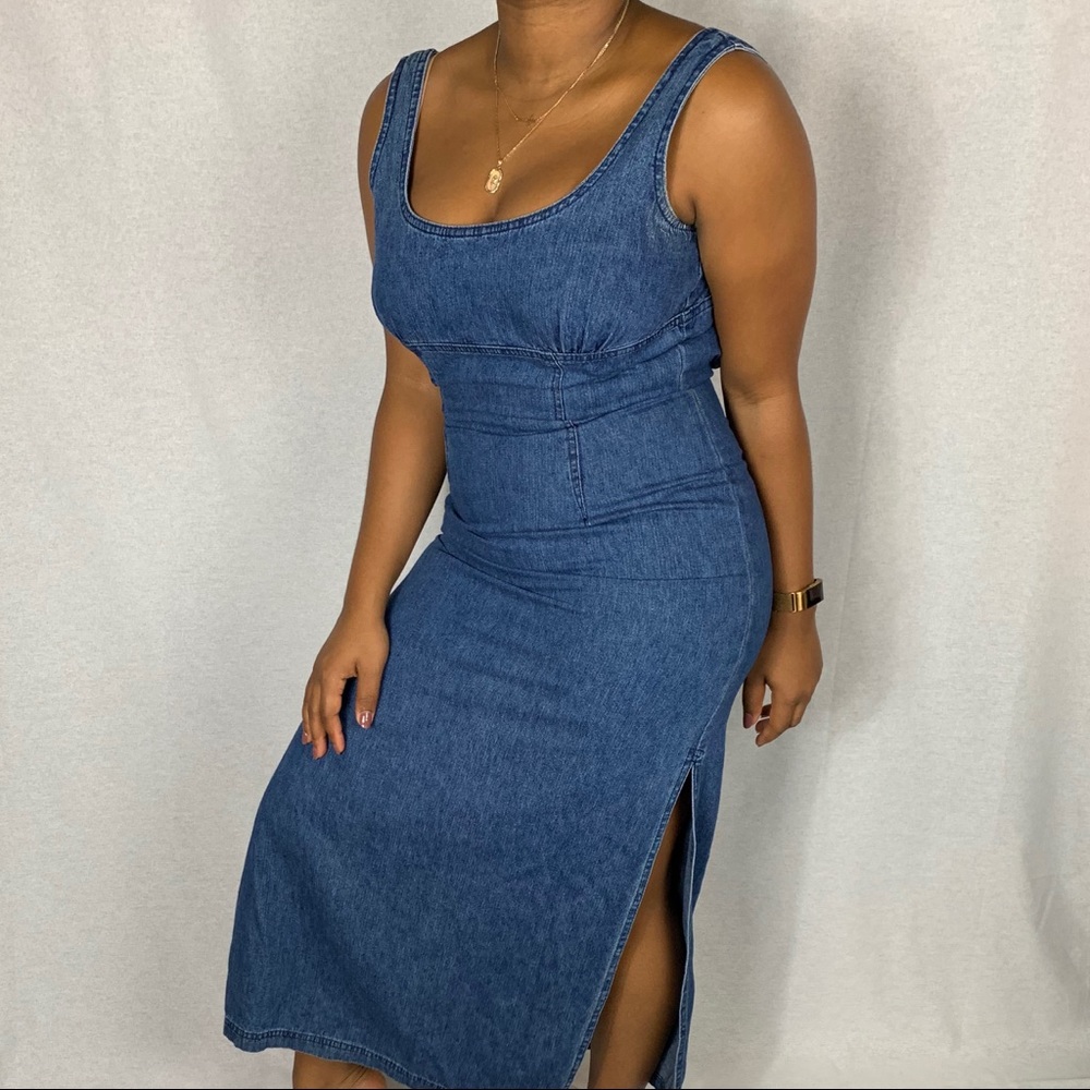 VIntage Denim Maxi Dress with Double Side Split